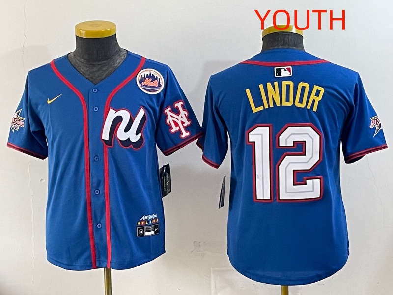 Youth 2025 New York Mets #12 Lindor Blue All star Nike MLB Jersey style 1